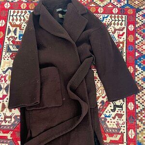 Zara Brown Belted Wool-Blend Coat (XS)